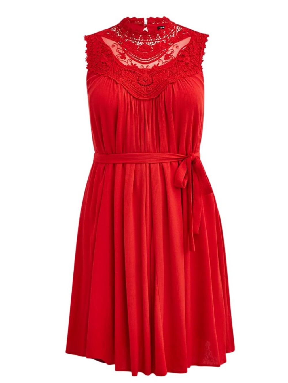 Torrid Red Crinkle Gauze Crochet Lace High Neck Dress Size 4XL Victorian Beauty